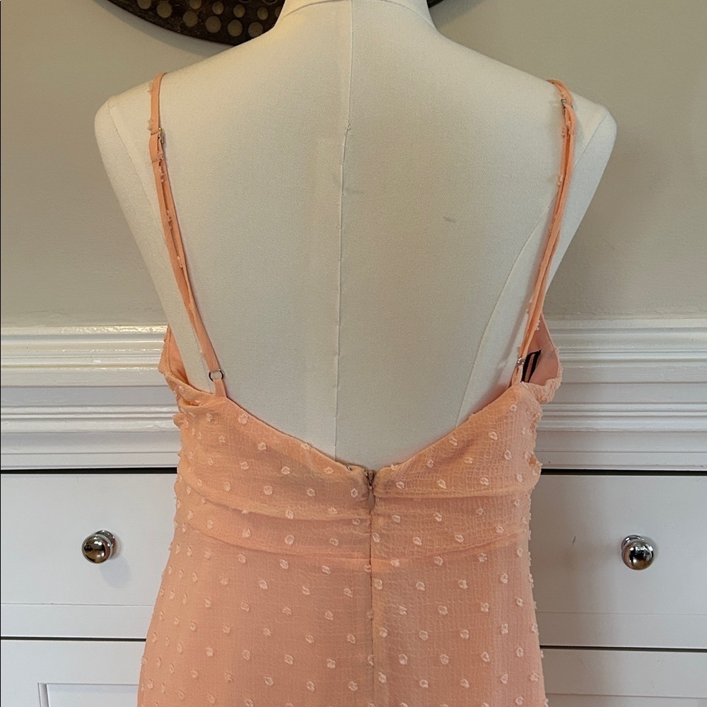 NBD Revolve Pink Swiss Dot Asymmetrical Hem Dress | Light Pink | Size XL - Picture 4 of 8